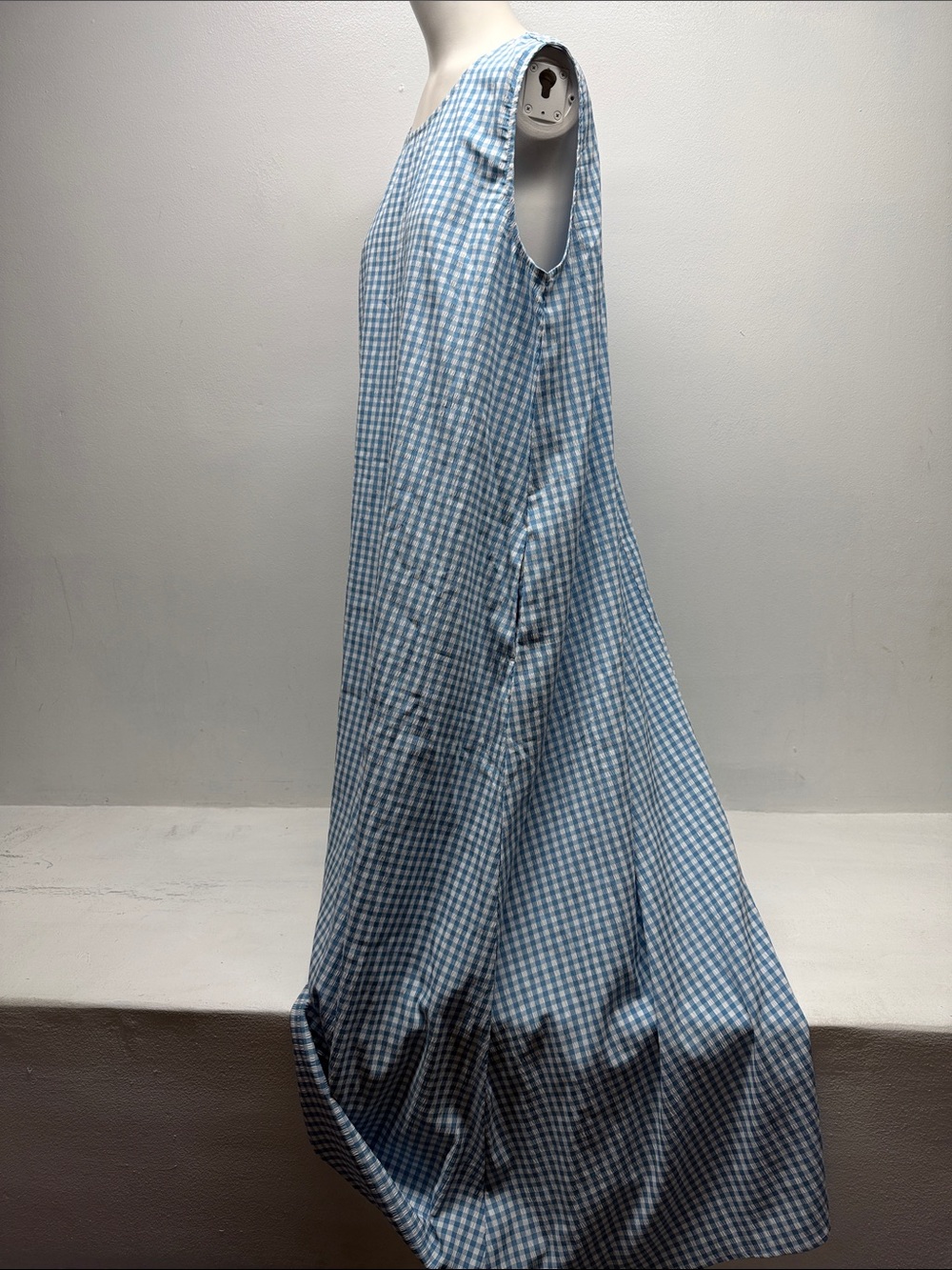 Halara Tank Dress Round Neck Sleeveless Midi Crinkle Gingham Plaid Blue NWT XL - Picture 7 of 13